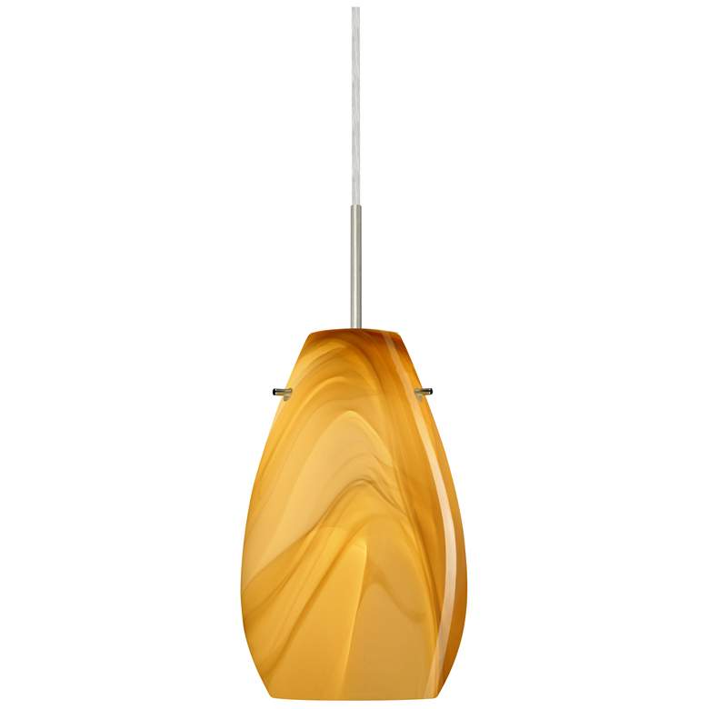 Image 1 Besa Pera 6" Wide Satin Nickel Mini Pendant w/ Honey Glass