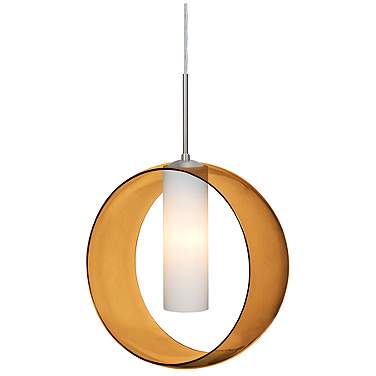 Besa Plato 12"W Satin Nickel and Amber Glass Mini Pendant