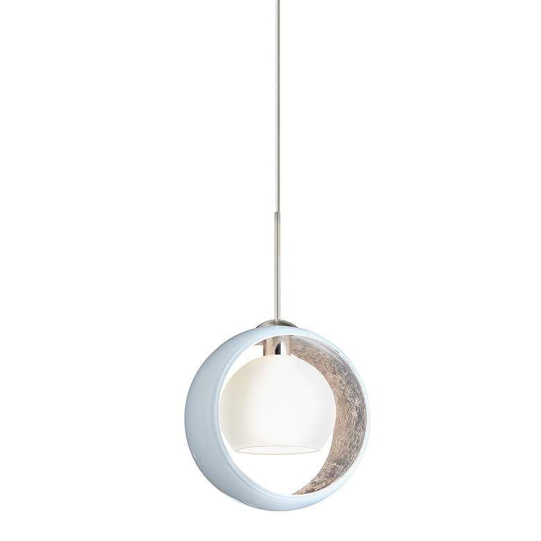 Image 1 Besa Pogo 6 1/4 inch Wide Satin Nickel White Glass Mini Pendant