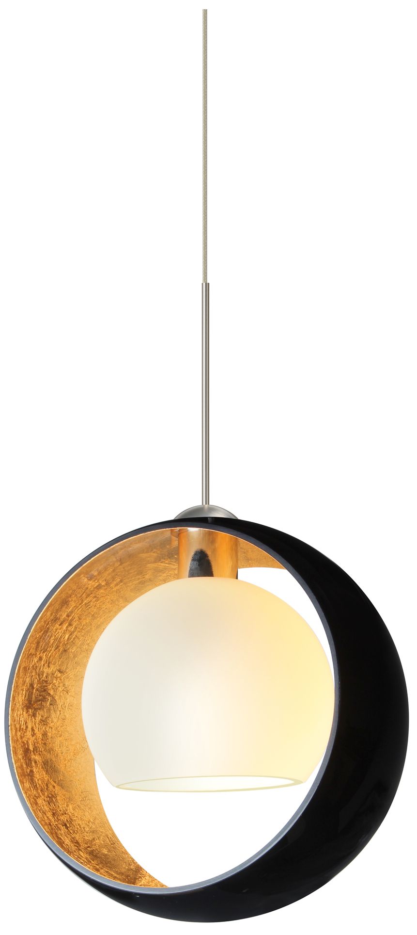 Besa, Pogo Cord Pendant, Black/Inner Gold and Opal Matte, Satin Nickel, LED