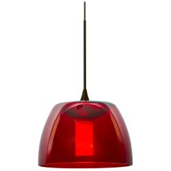 Besa Spur 5 1/2" Wide Bronze and Red Glass Mini Pendant
