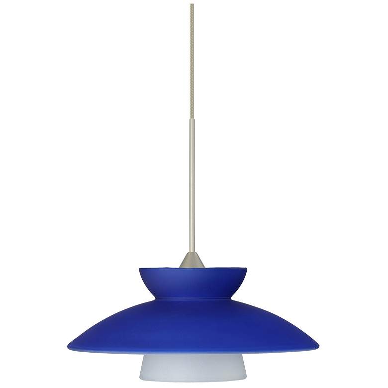 Image 1 Besa Trilo 7" Wide Blue Matte/Satin Nickel Mini Pendant