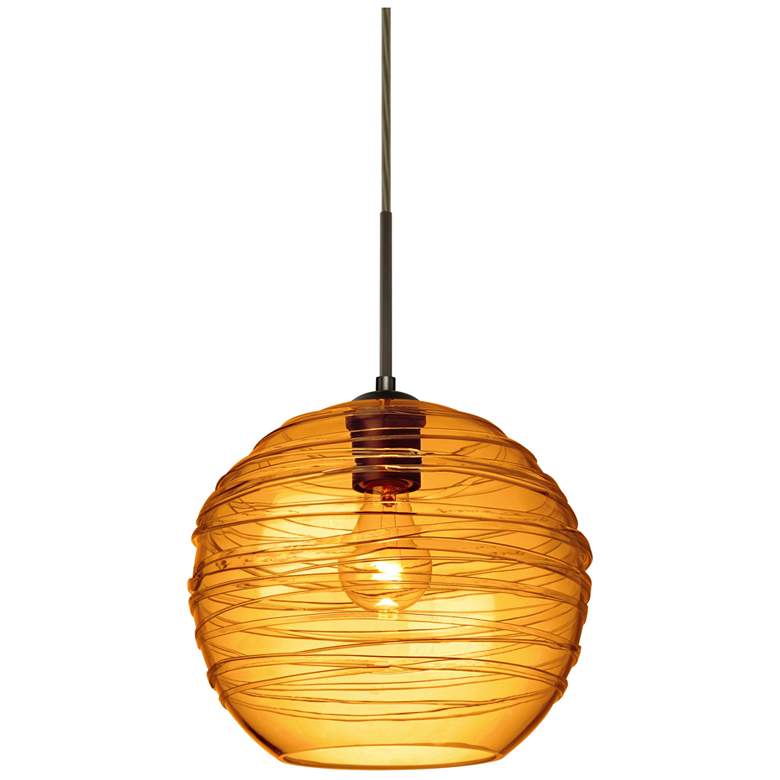 Image 1 Besa Wave 10 10" Wide Bronze Mini Pendant with Amber Glass