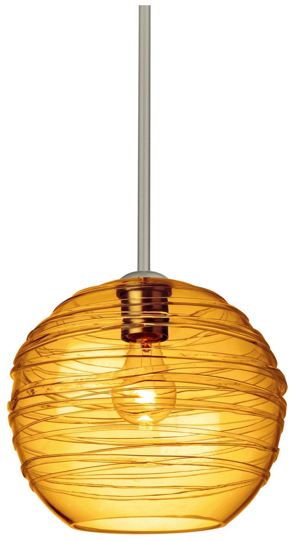 Besa, Wave 10 Cord Pendant, Amber, Satin Nickel Finish, 1x60W Medium Base