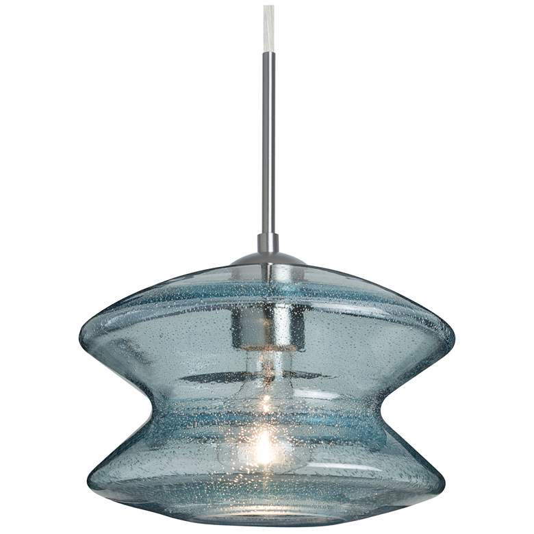 Image 1 Besa Zen 9" Wide Satin Nickel and Blue Bubble Mini Pendant