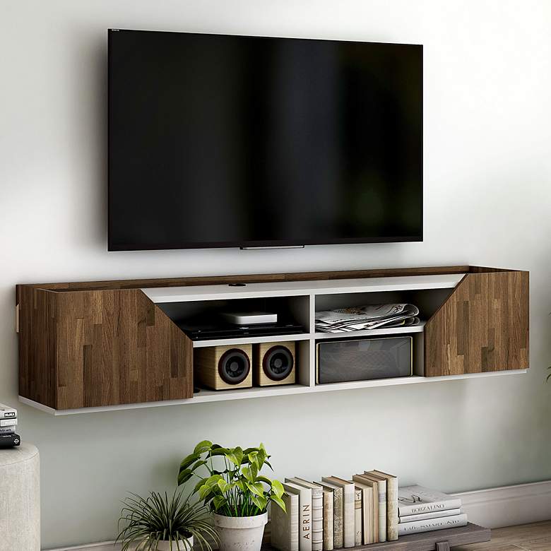 Image 1 Besque 61 1/4" Wide White 2-Door Floating TV Stand