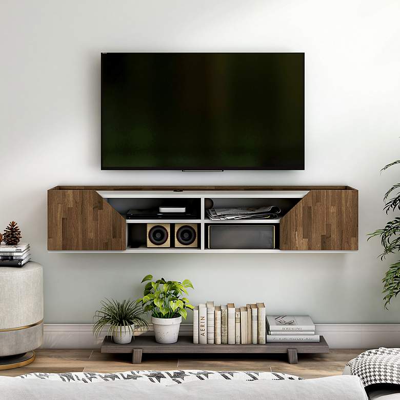 Image 7 Besque 61 1/4" Wide White 2-Door Floating TV Stand more views