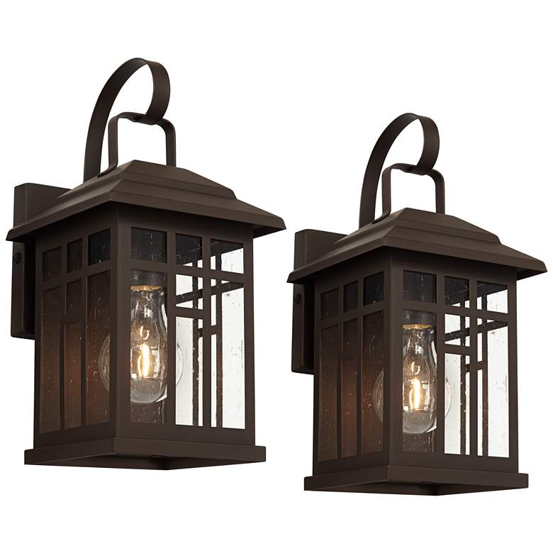 Image 3 Bester Bronze and Glass Outdoor Lantern Wall Lights Set of 2