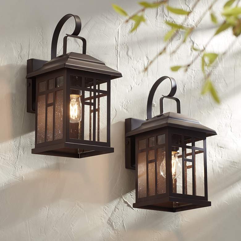 Image 1 Bester Bronze and Glass Outdoor Lantern Wall Lights Set of 2