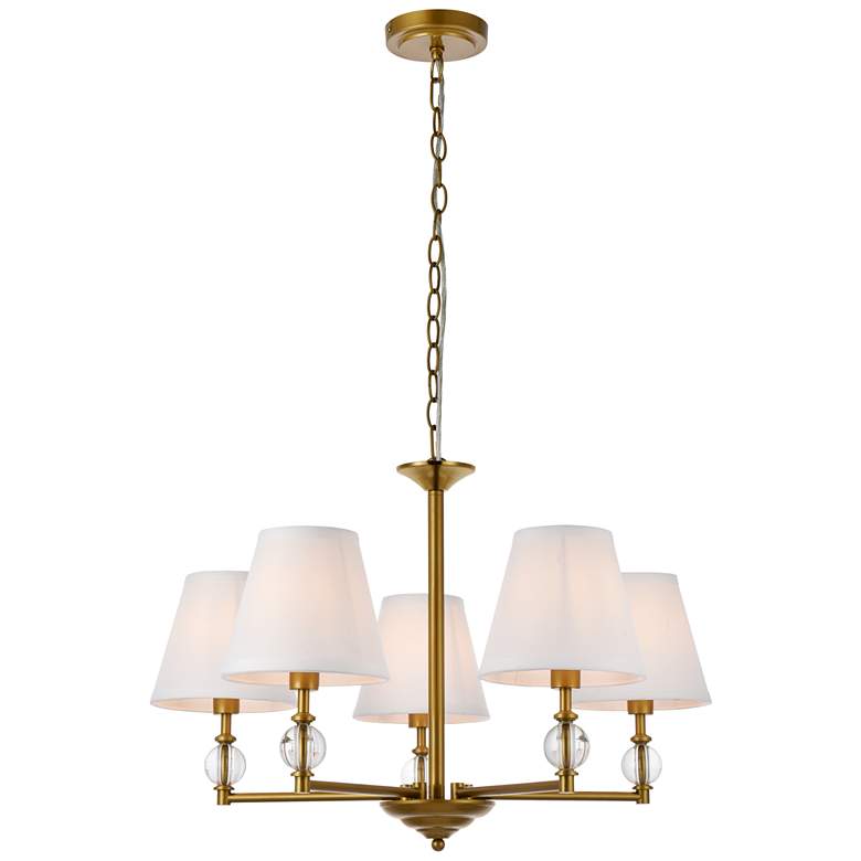 Image 1 Bethany 5 Lts Pendant In Brass With White Fabric Shade