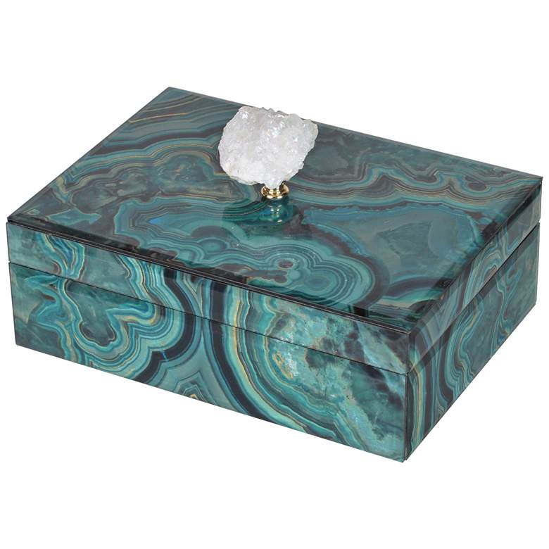 Bethany Large 9 3/4&quot; Wide Turquoise Marble Decorative Box