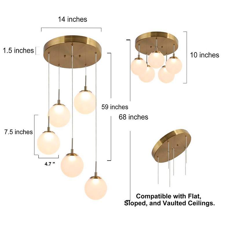Image 4 Betonicifolia 14"W Modern Brass LED Multi-Light Pendant more views