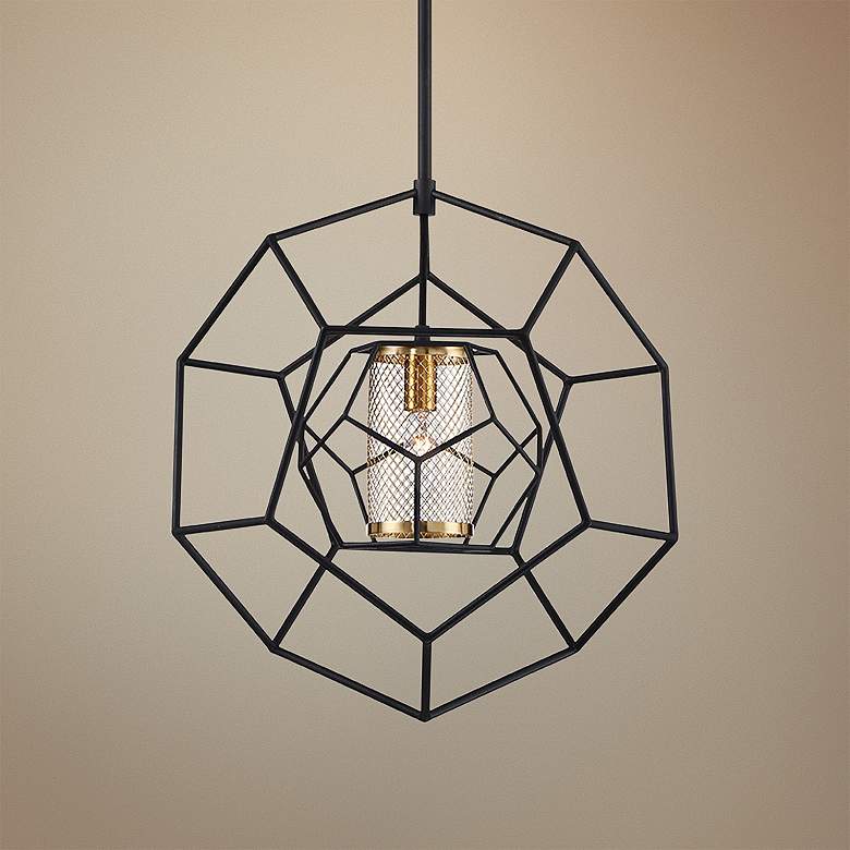 Image 1 Bettino 16 1/2" Wide Matte Black Caged Pendant Light