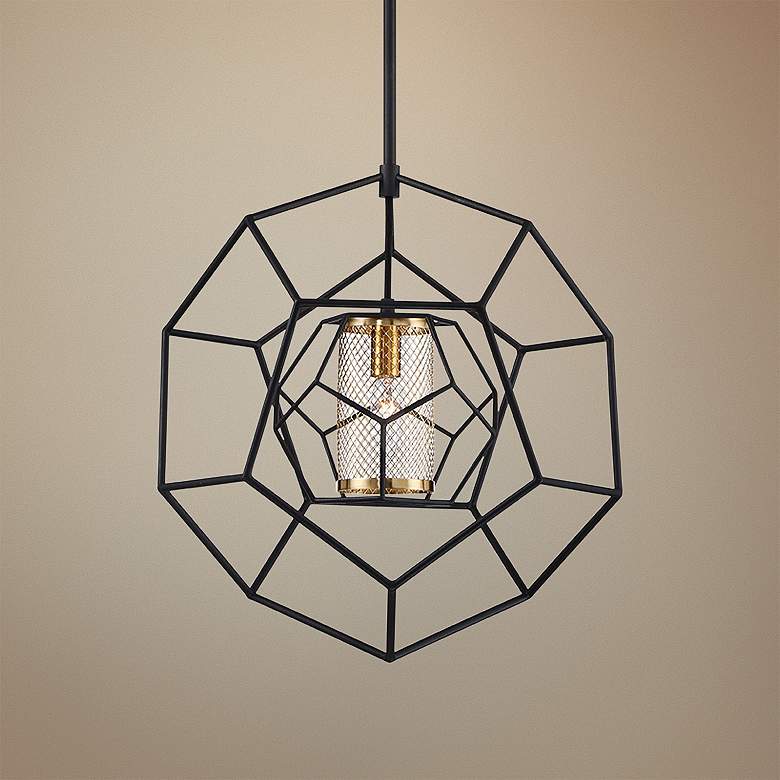 Image 1 Bettino 16 1/2 inch Wide Matte Black Caged Pendant Light