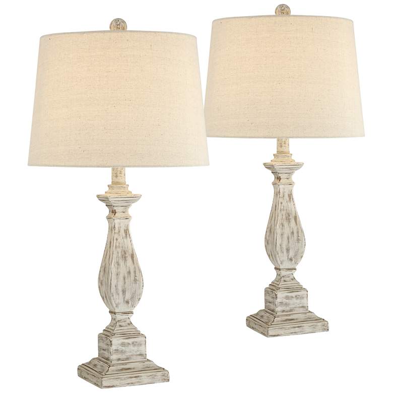 Image 1 Betty Rustic Table Lamp with Oatmeal Shade Set of 2