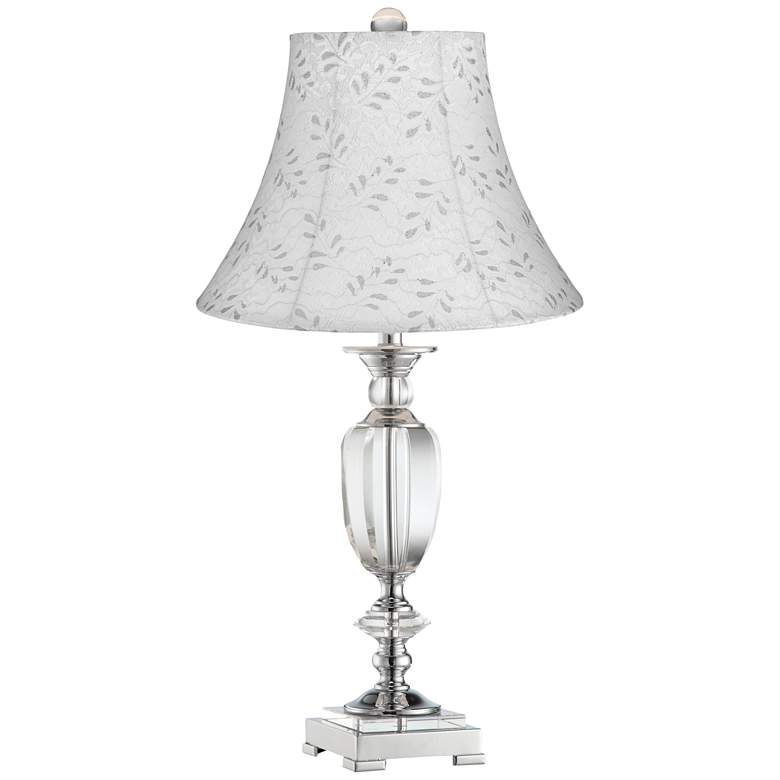 Image 1 Beveled Crystal Urn Table Lamp with Off-White Leaf Shade