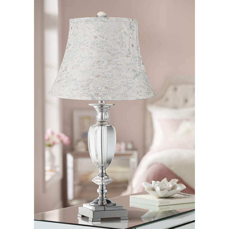 Image 1 Beveled Crystal Urn Table Lamp with Taupe Speck Shade