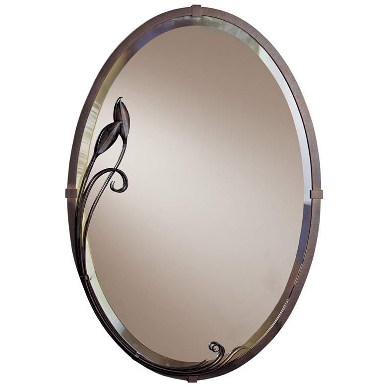 Image 1 Beveled Oval Mirror with Leaf - Bronze Finish