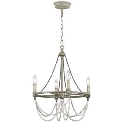 Beverly 18&quot; Wide French Washed Oak Wagon Wheel Chandelier