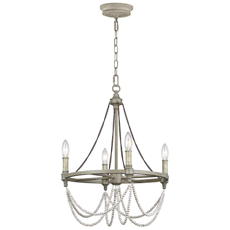 Image 2 Beverly 18 inch Wide French Washed Oak Wagon Wheel Chandelier
