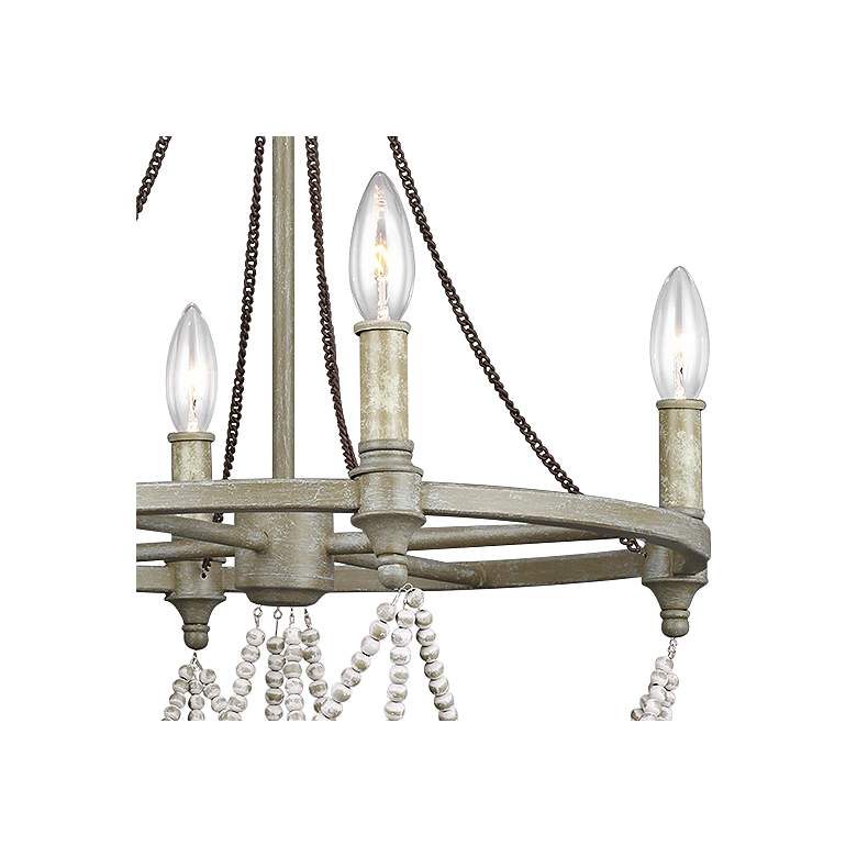 Beverly 18&quot; Wide French Washed Oak Wagon Wheel Chandelier more views