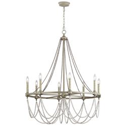 Beverly 36&quot; Wide French Washed Oak Wagon Wheel Chandelier