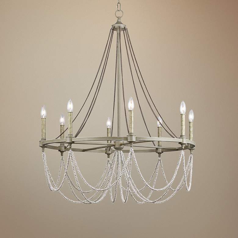 Image 1 Beverly 36 inch Wide French Washed Oak Wagon Wheel Chandelier