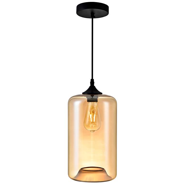 Image 1 Beverly 7" Wide Black Mini Pendant with Cognac Glass