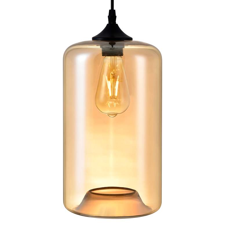 Image 2 Beverly 7" Wide Black Mini Pendant with Cognac Glass more views