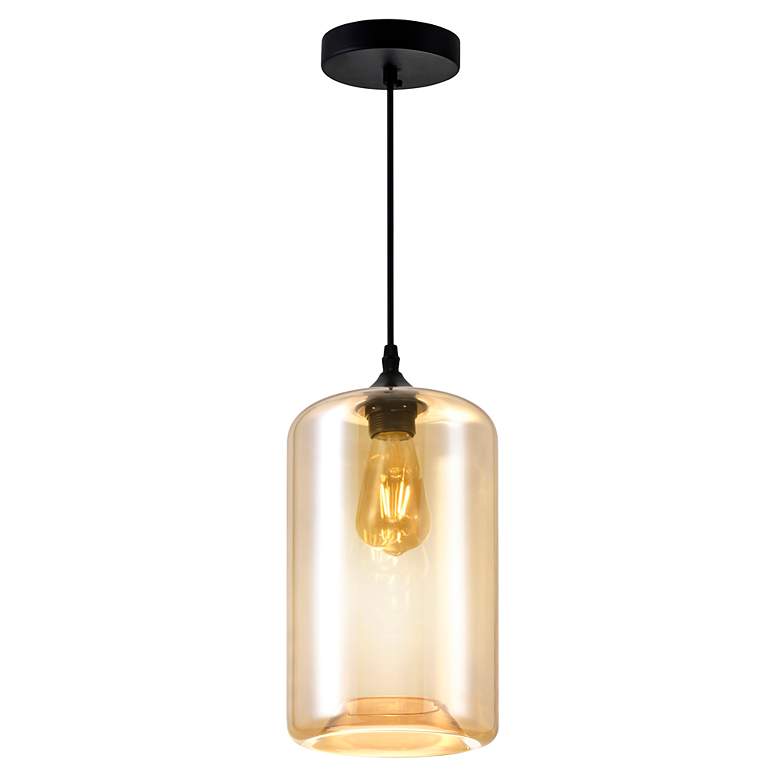 Image 3 Beverly 7" Wide Black Mini Pendant with Cognac Glass more views
