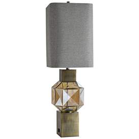 Image2 of Beverly Brass Metal and Beige Glass Geometric Table Lamp
