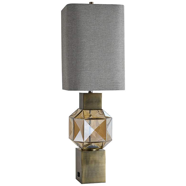 Image 2 Beverly Brass Metal and Beige Glass Geometric Table Lamp