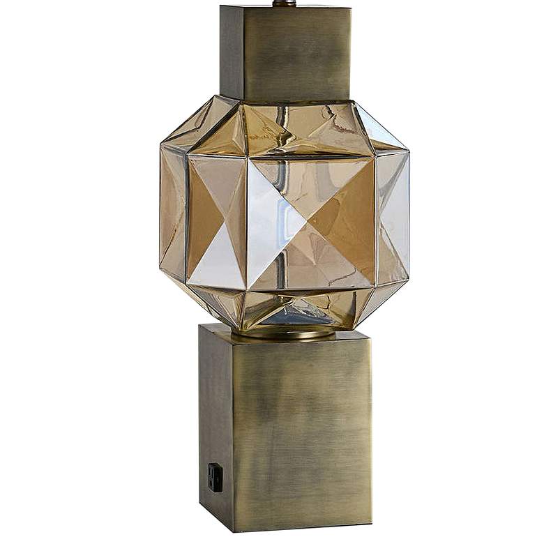 Image 4 Beverly Brass Metal and Beige Glass Geometric Table Lamp more views