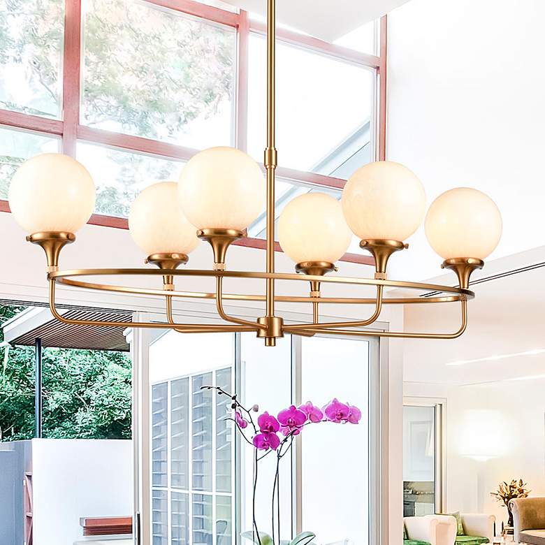 Image 1 Beverly Hills 38" Wide 6-Light Linear Chandelier - Satin Brass