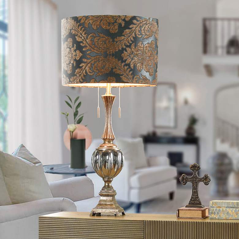Image 1 Beverly Smoked Metallic Glass and Antique Brass Table Lamp