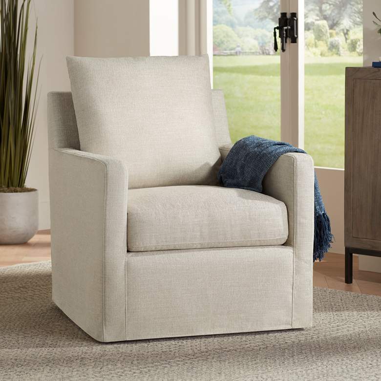 Image 1 Beverly Wiley Flax Fabric Swivel Accent Chair