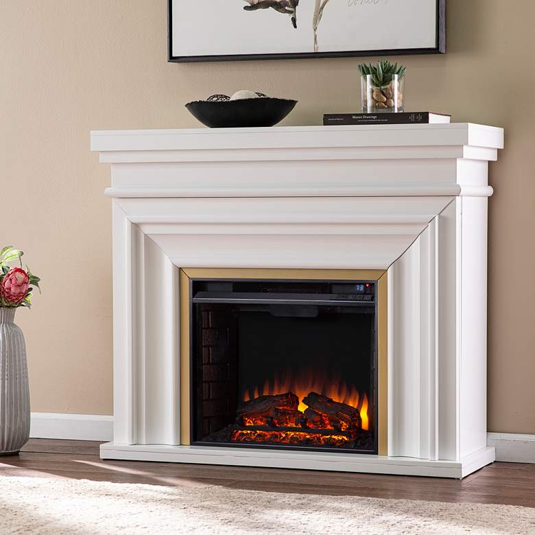 Image 1 Bevonly 45 3/4 inch Wide White Gold Wood Electric Fireplace