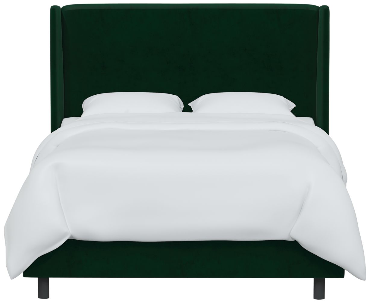 Bexa Fauxmo Emerald Fabric Queen Size Wingback Bed - Made to Order