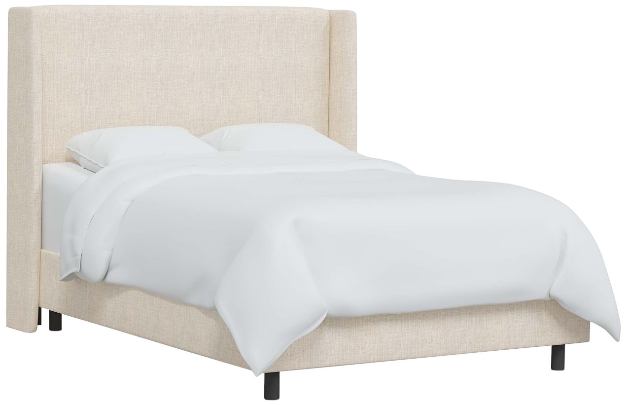 Image 2 Bexa Linen Talc Fabric Queen Size Wingback Bed - Made to Order