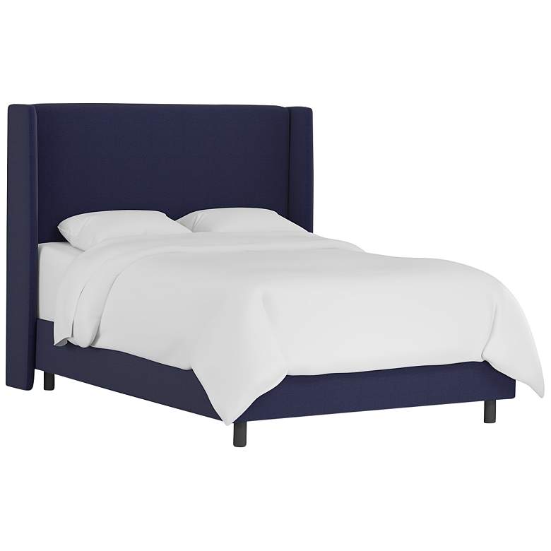 Image 1 Bexa Twill Navy Fabric Queen Size Wingback Bed