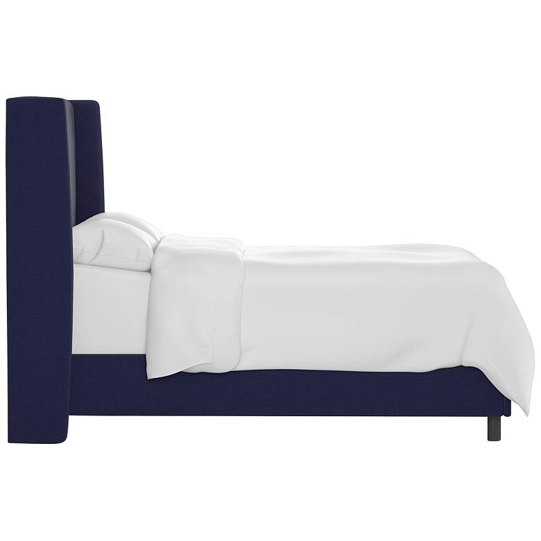 Bexa Twill Navy Fabric Queen Size Wingback Bed more views
