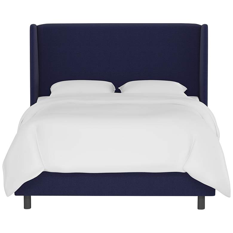 Image 5 Bexa Twill Navy Fabric Queen Size Wingback Bed more views