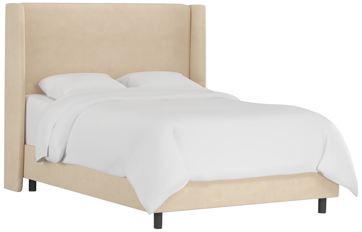 Bexa Velvet Pearl Fabric Wingback Bed