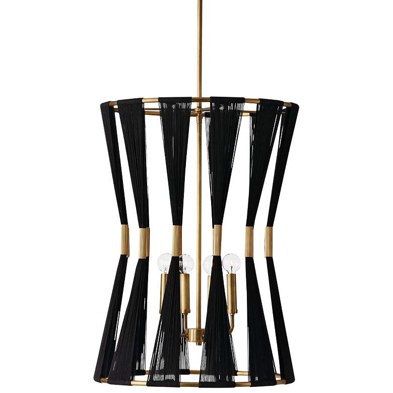 Image 1 Bianca 19 1/2"W Black Rope Brass Metal 4-Light Foyer Pendant