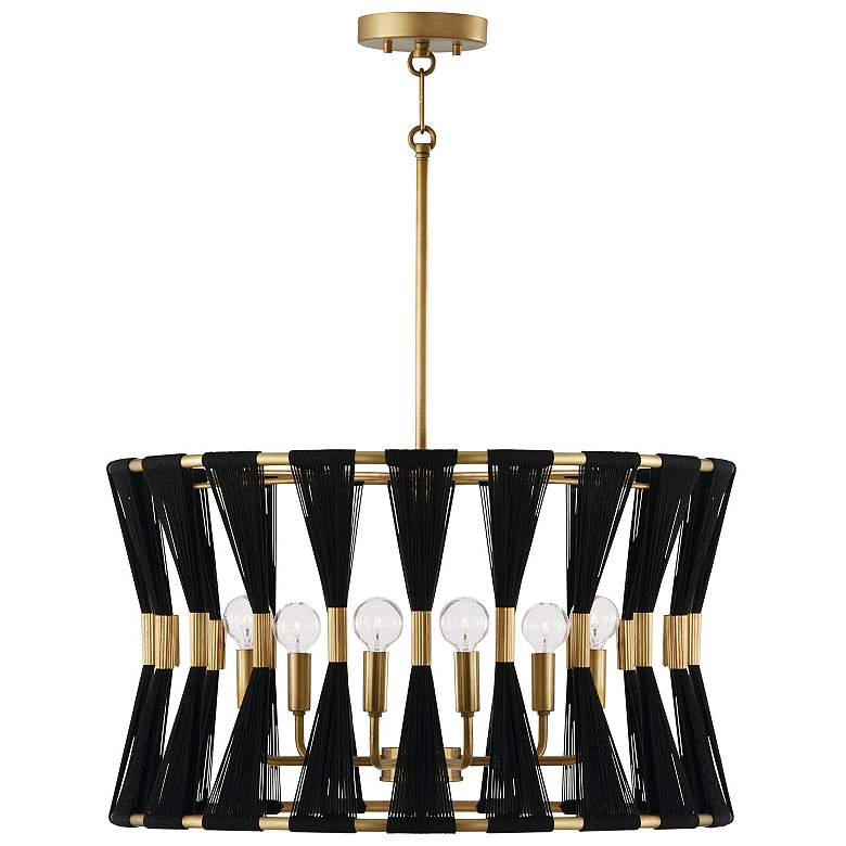 Image 1 Bianca 24 1/2" Wide Black Rope and Brass 6-Light Pendant