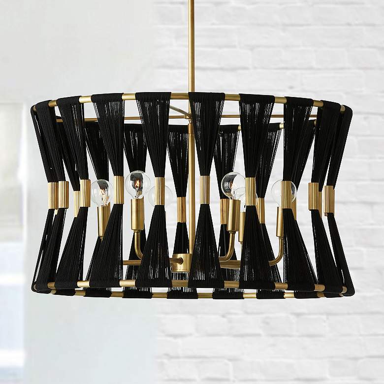 Image 1 Bianca 24 1/2" Wide Black Rope and Brass 6-Light Pendant