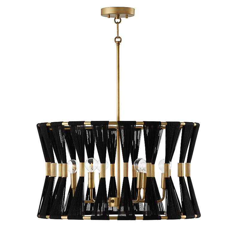 Image 4 Bianca 24 1/2" Wide Black Rope and Brass 6-Light Pendant more views