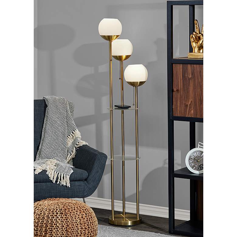 Bianca Antique Brass Metal 3-Light 2-Shelf Floor Lamp - #886J1 | Lamps Plus
