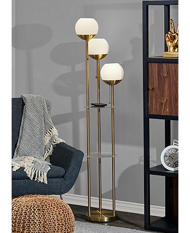 Bianca Antique Brass Metal 3-Light 2-Shelf Floor Lamp