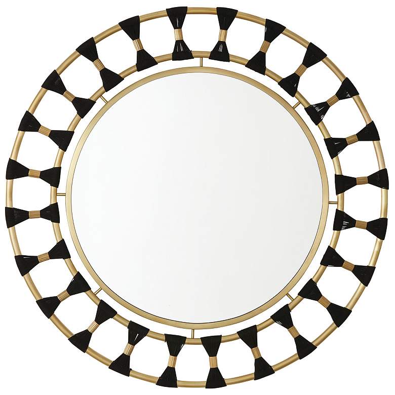 Image 1 Bianca Black Rope and Brass 34 1/2" Round Wall Mirror